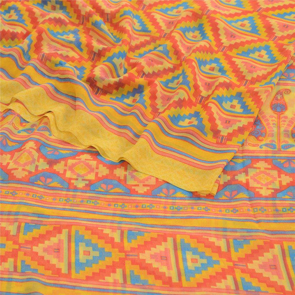 Sanskriti Vintage Red Indian Sarees Printed Georgette Indian Sari Craft Fabric