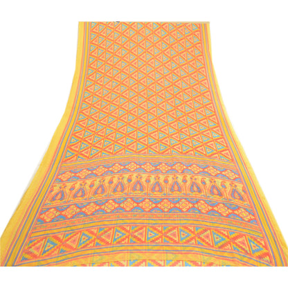 Sanskriti Vintage Red Indian Sarees Printed Georgette Indian Sari Craft Fabric
