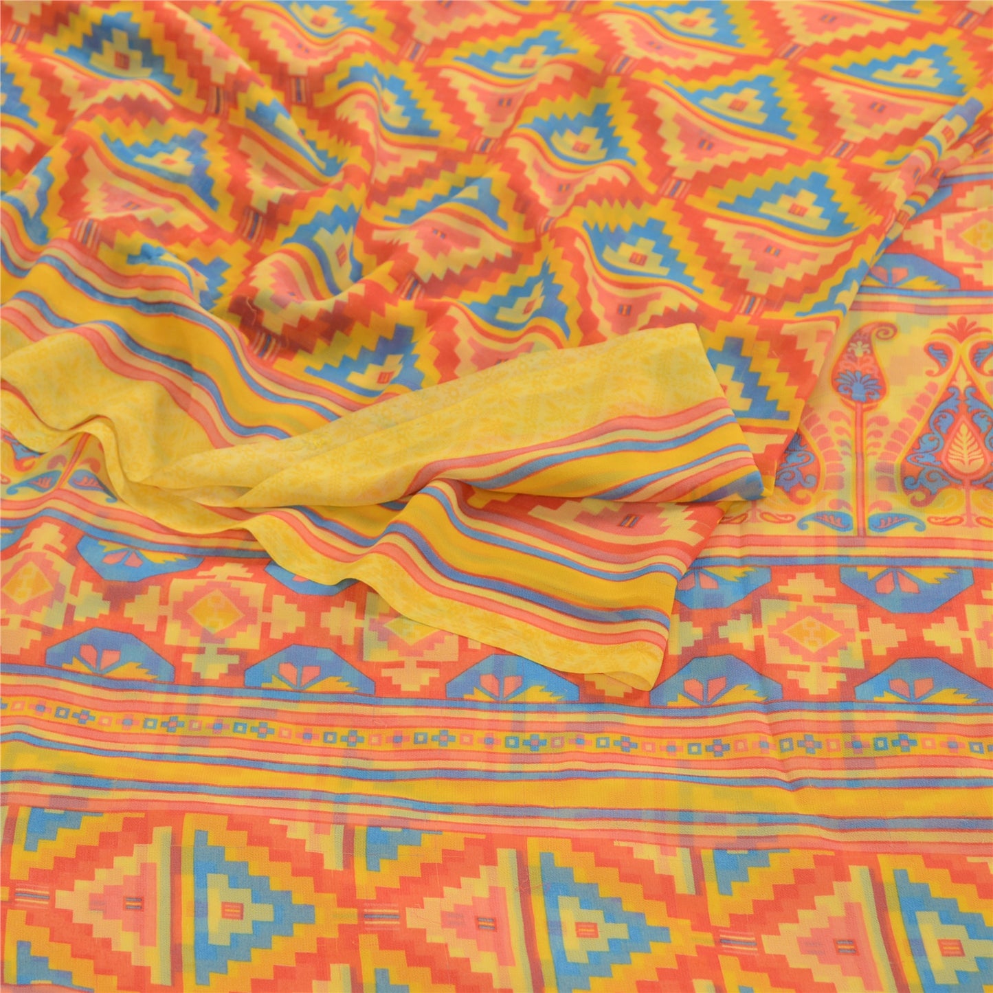 Sanskriti Vintage Red Indian Sarees Printed Georgette Indian Sari Craft Fabric