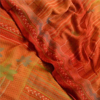 Sanskriti Vintage From India Orange Sarees Printed Georgette Sari Craft Fabric