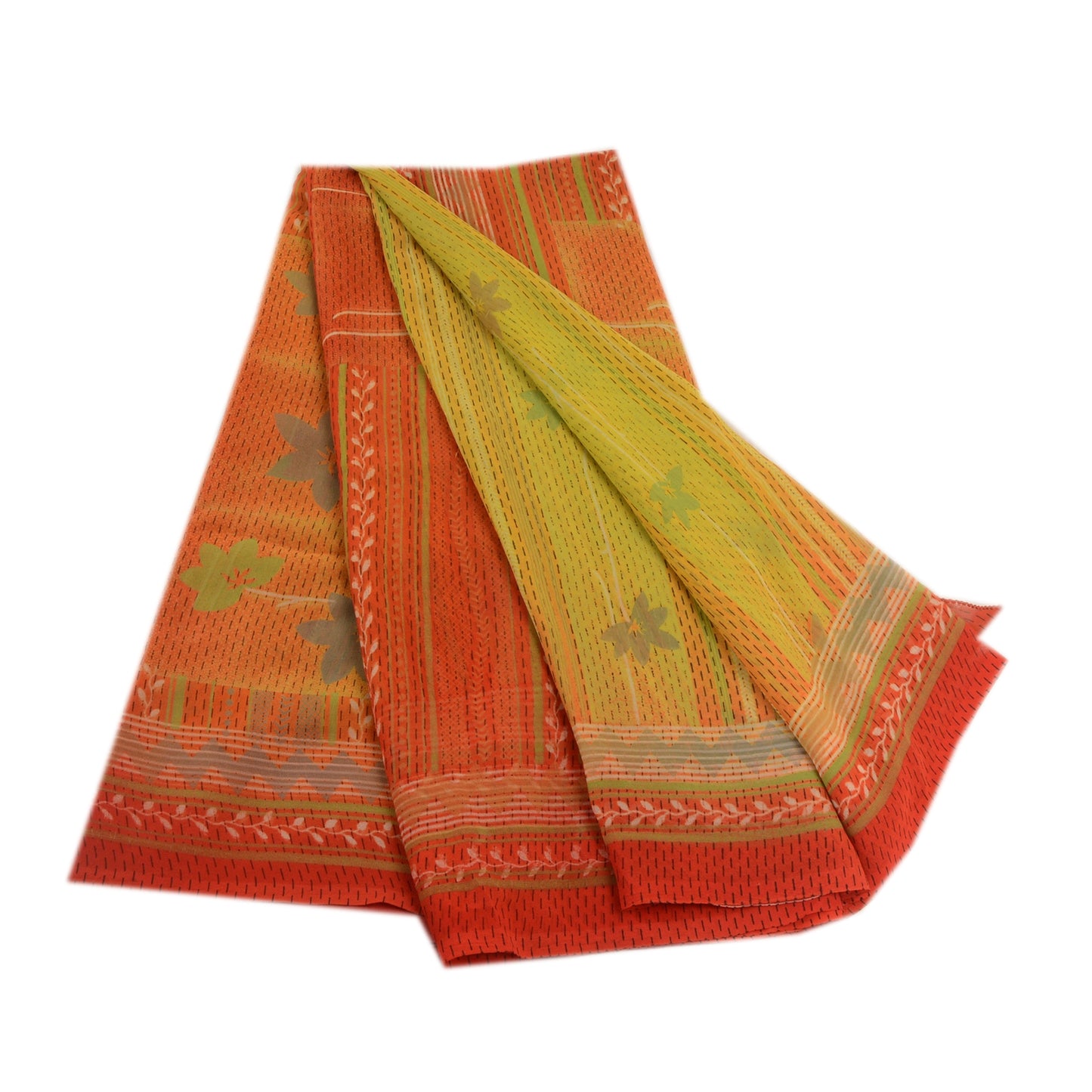 Sanskriti Vintage From India Orange Sarees Printed Georgette Sari Craft Fabric