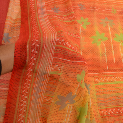 Sanskriti Vintage From India Orange Sarees Printed Georgette Sari Craft Fabric