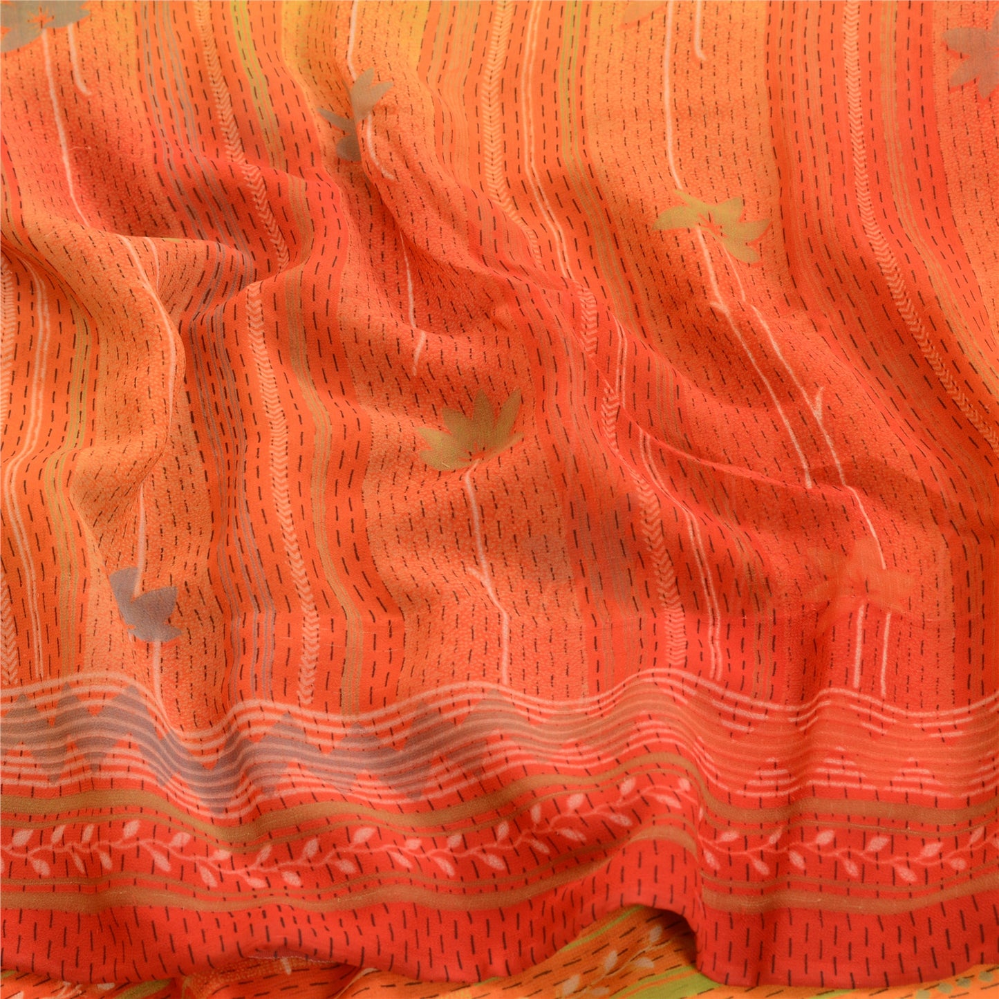 Sanskriti Vintage From India Orange Sarees Printed Georgette Sari Craft Fabric