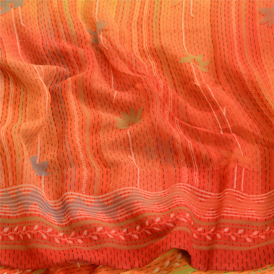 Sanskriti Vintage From India Orange Sarees Printed Georgette Sari Craft Fabric