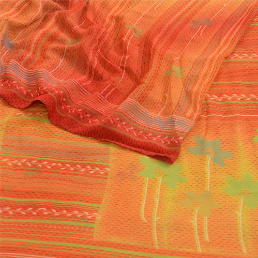 Sanskriti Vintage From India Orange Sarees Printed Georgette Sari Craft Fabric