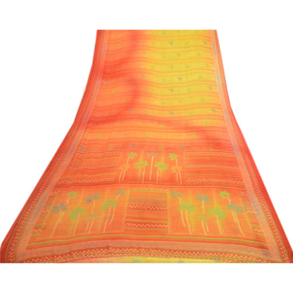 Sanskriti Vintage From India Orange Sarees Printed Georgette Sari Craft Fabric