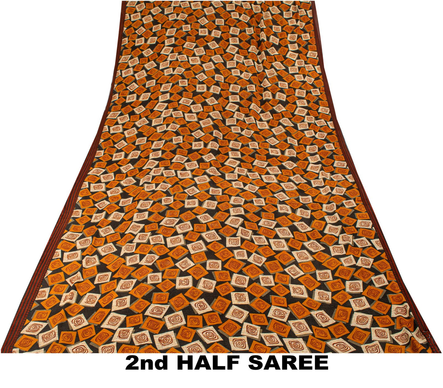Sanskriti Vintage Saree Black Pure Georgette Geometric Print Sari 5.5Yard Fabric
