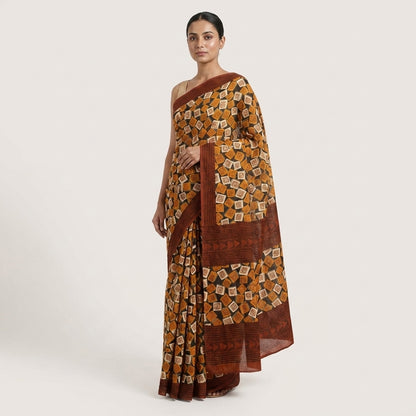 Sanskriti Vintage Saree Black Pure Georgette Geometric Print Sari 5.5Yard Fabric