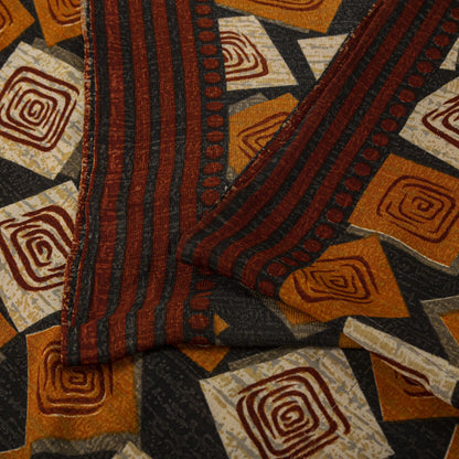 Sanskriti Vintage Saree Black Pure Georgette Geometric Print Sari 5.5Yard Fabric