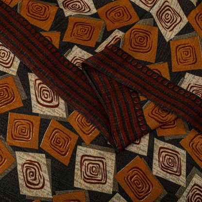 Sanskriti Vintage Saree Black Pure Georgette Geometric Print Sari 5.5Yard Fabric