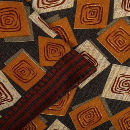 Sanskriti Vintage Saree Black Pure Georgette Geometric Print Sari 5.5Yard Fabric