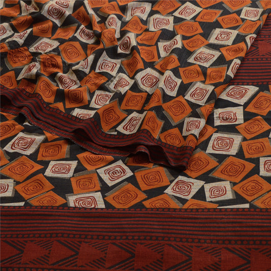 Sanskriti Vintage Saree Black Georgette Sari Geometric Printed Craft 5.5+Yard Decor Fabric Indian Textile Heritage Supplies, Home Decor