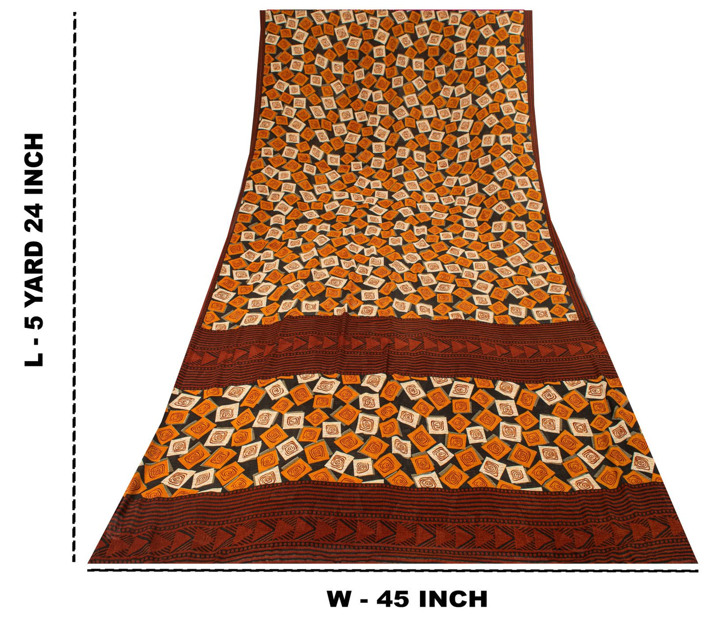 Sanskriti Vintage Saree Black Pure Georgette Geometric Print Sari 5.5Yard Fabric