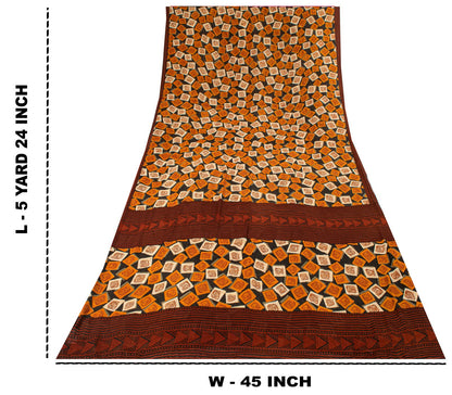 Sanskriti Vintage Saree Black Pure Georgette Geometric Print Sari 5.5Yard Fabric