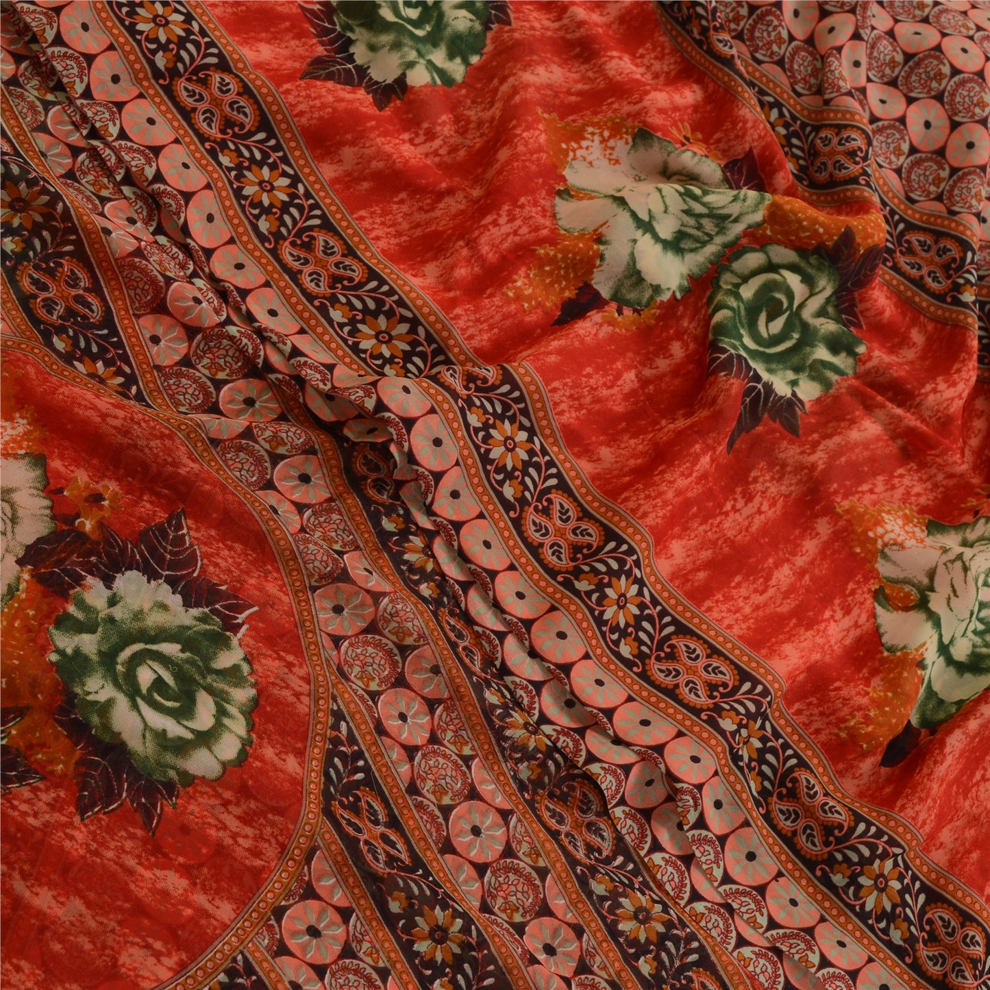 Sanskriti Vintage Pink Indian Sarees Georgette Printed Sari Floral Craft Fabric
