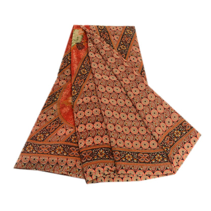 Sanskriti Vintage Pink Indian Sarees Georgette Printed Sari Floral Craft Fabric