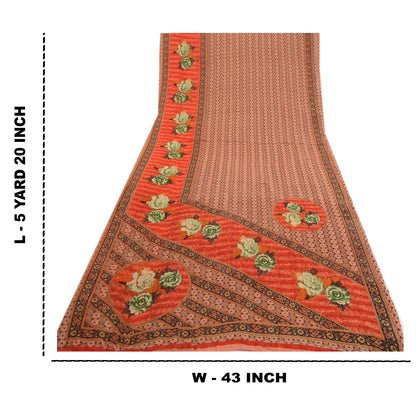 Sanskriti Vintage Pink Indian Sarees Georgette Printed Sari Floral Craft Fabric