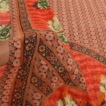 Sanskriti Vintage Pink Indian Sarees Georgette Printed Sari Floral Craft Fabric