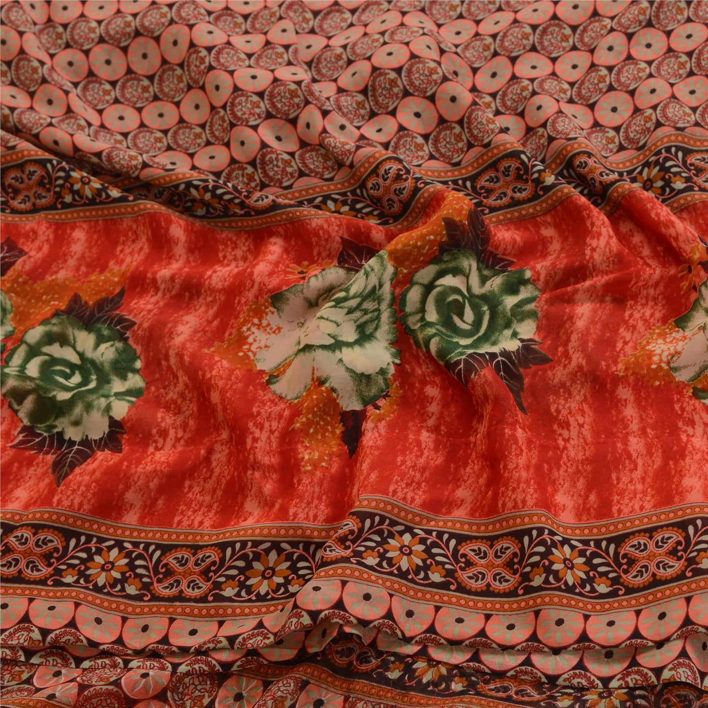Sanskriti Vintage Pink Indian Sarees Georgette Printed Sari Floral Craft Fabric