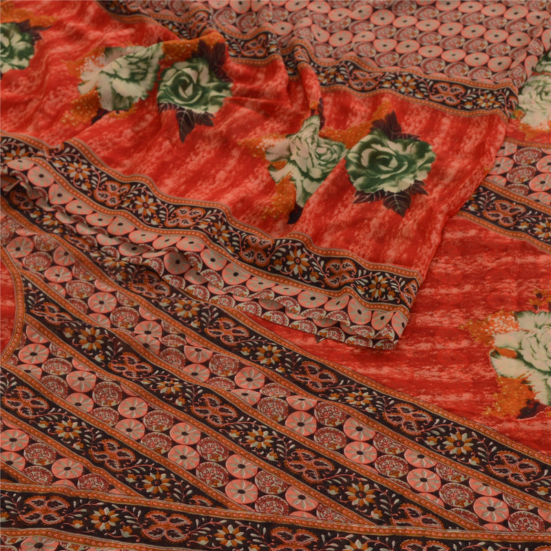 Sanskriti Vintage Pink Indian Sarees Georgette Printed Sari Floral Craft Fabric