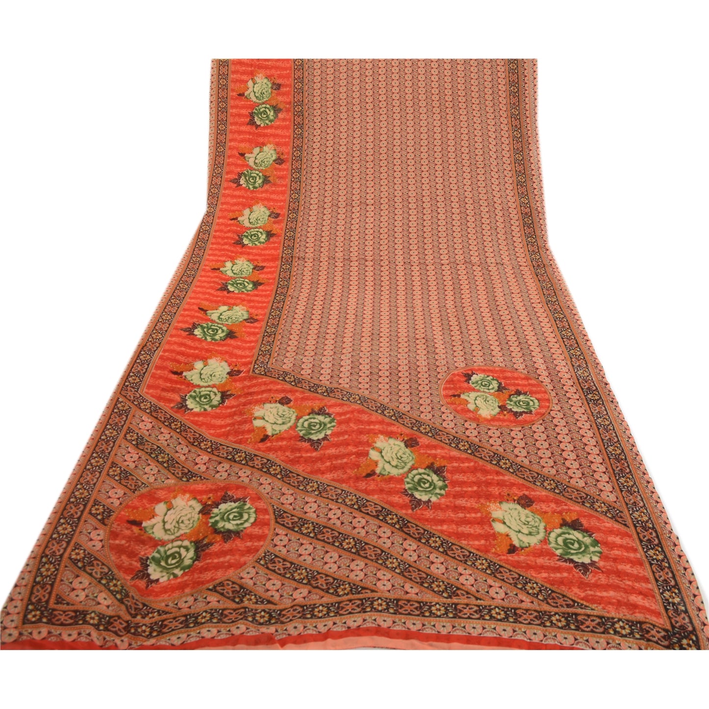 Sanskriti Vintage Pink Indian Sarees Georgette Printed Sari Floral Craft Fabric