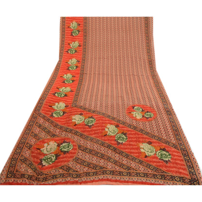 Sanskriti Vintage Pink Indian Sarees Georgette Printed Sari Floral Craft Fabric