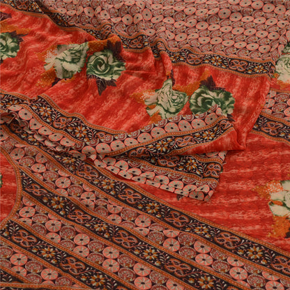 Sanskriti Vintage Pink Indian Sarees Georgette Printed Sari Floral Craft Fabric
