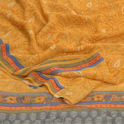 Sanskriti Vintage Yellow Sarees Pure Georgette Silk Printed Sari Craft Fabric