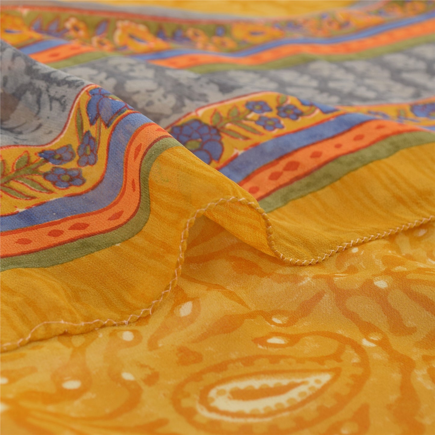 Sanskriti Vintage Yellow Sarees Pure Georgette Silk Printed Sari Craft Fabric