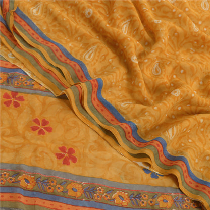 Sanskriti Vintage Yellow Sarees Pure Georgette Silk Printed Sari Craft Fabric
