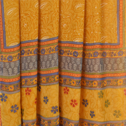 Sanskriti Vintage Yellow Sarees Pure Georgette Silk Printed Sari Craft Fabric