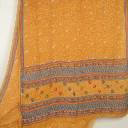 Sanskriti Vintage Yellow Sarees Pure Georgette Silk Printed Sari Craft Fabric
