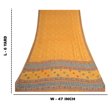 Sanskriti Vintage Yellow Sarees Pure Georgette Silk Printed Sari Craft Fabric