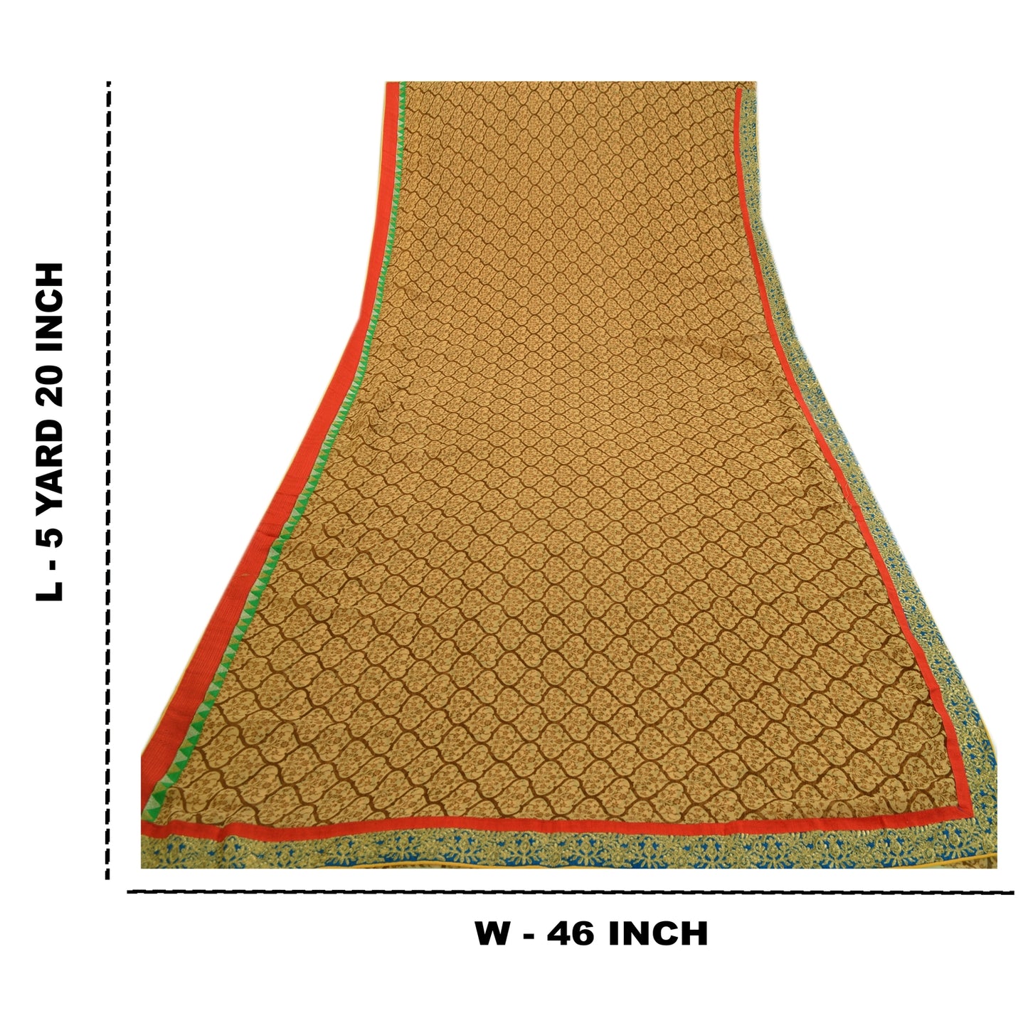 Sanskriti Vintage Brown Indian Sarees Chiffon Print Lace Work Sari Craft Fabric