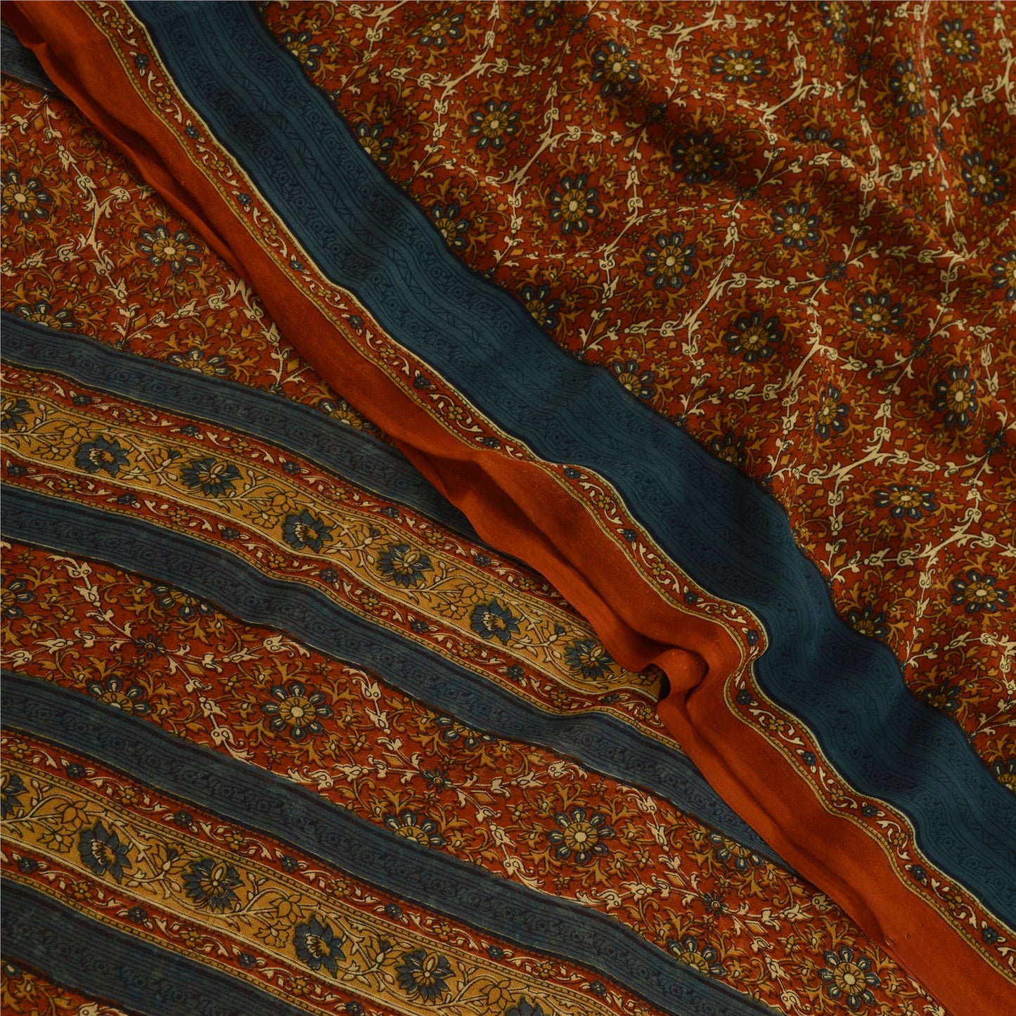 Sanskriti Vintage Rusty Orange Sarees Georgette Printed Sari Craft 5 Yard Fabric
