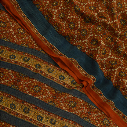 Sanskriti Vintage Rusty Orange Sarees Georgette Printed Sari Craft 5 Yard Fabric