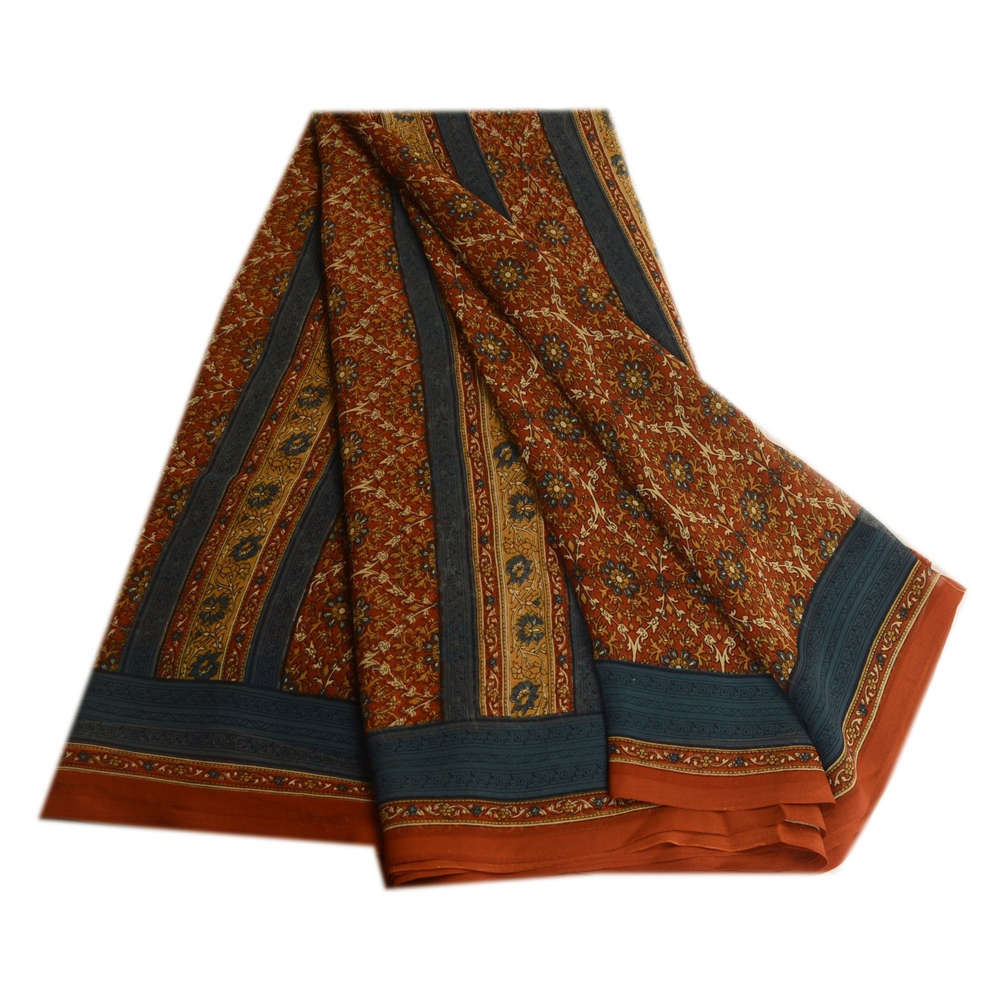 Sanskriti Vintage Rusty Orange Sarees Georgette Printed Sari Craft 5 Yard Fabric