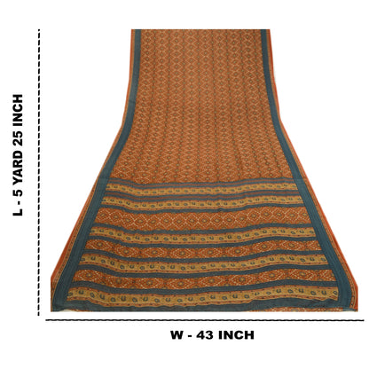 Sanskriti Vintage Rusty Orange Sarees Georgette Printed Sari Craft 5 Yard Fabric