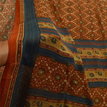 Sanskriti Vintage Rusty Orange Sarees Georgette Printed Sari Craft 5 Yard Fabric