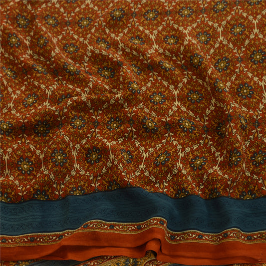 Sanskriti Vintage Rusty Orange Sarees Georgette Printed Sari Craft 5 Yard Fabric