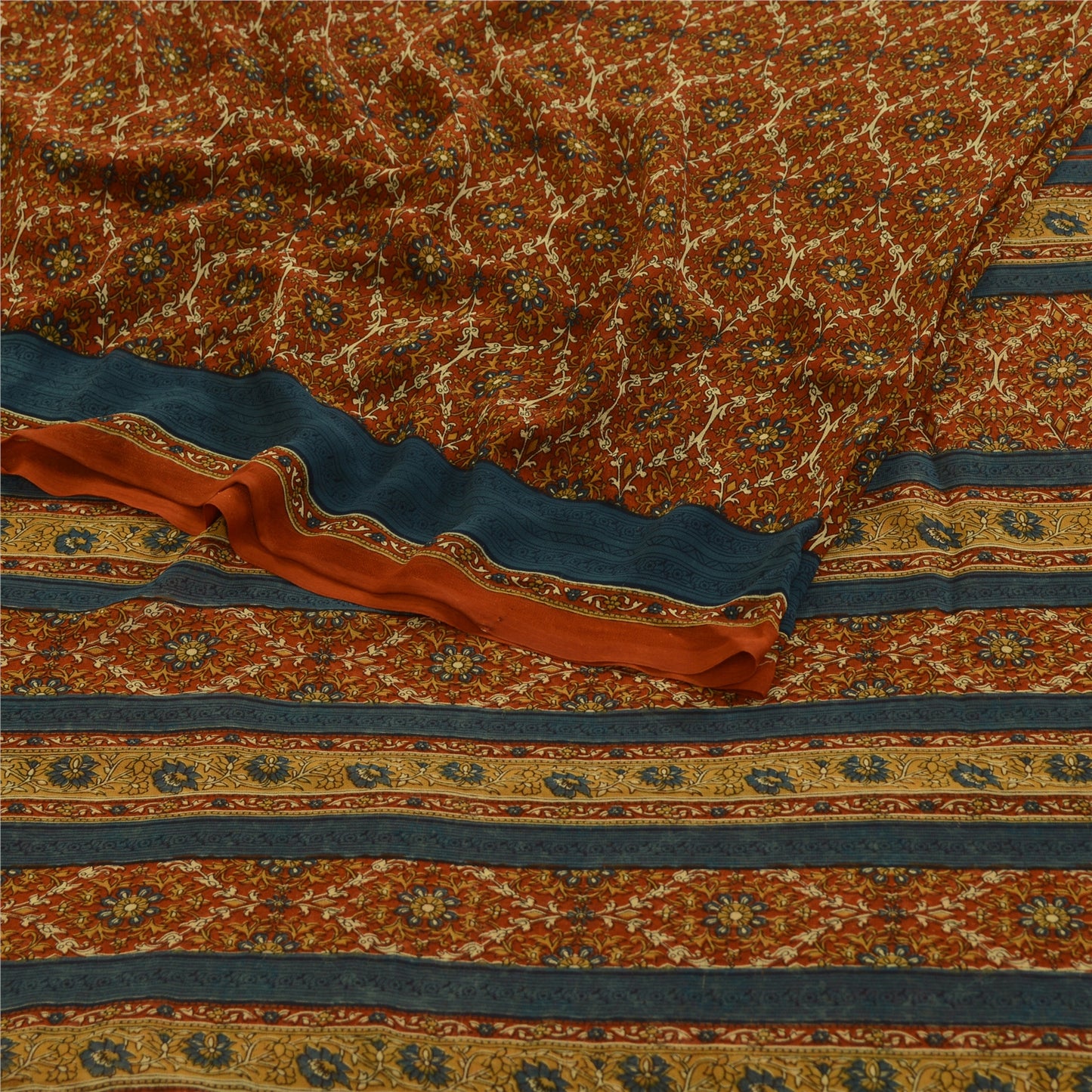 Sanskriti Vintage Rusty Orange Sarees Georgette Printed Sari Craft 5 Yard Fabric