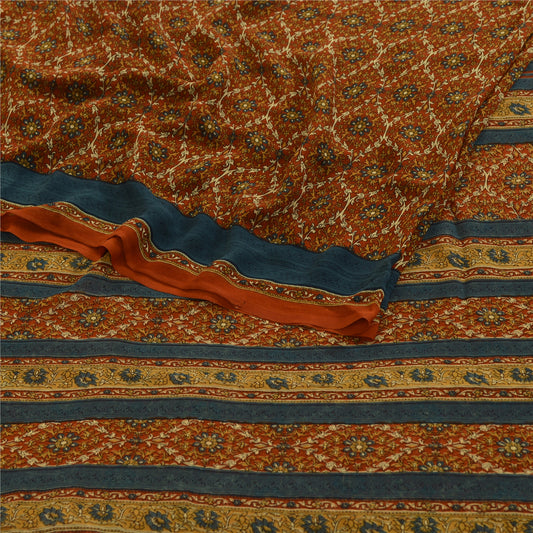 Sanskriti Vintage Rusty Orange Sarees Georgette Printed Sari Craft 5 Yard Fabric
