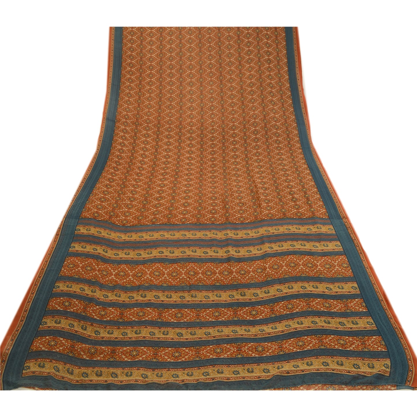 Sanskriti Vintage Rusty Orange Sarees Georgette Printed Sari Craft 5 Yard Fabric
