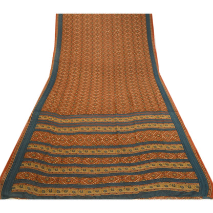 Sanskriti Vintage Rusty Orange Sarees Georgette Printed Sari Craft 5 Yard Fabric