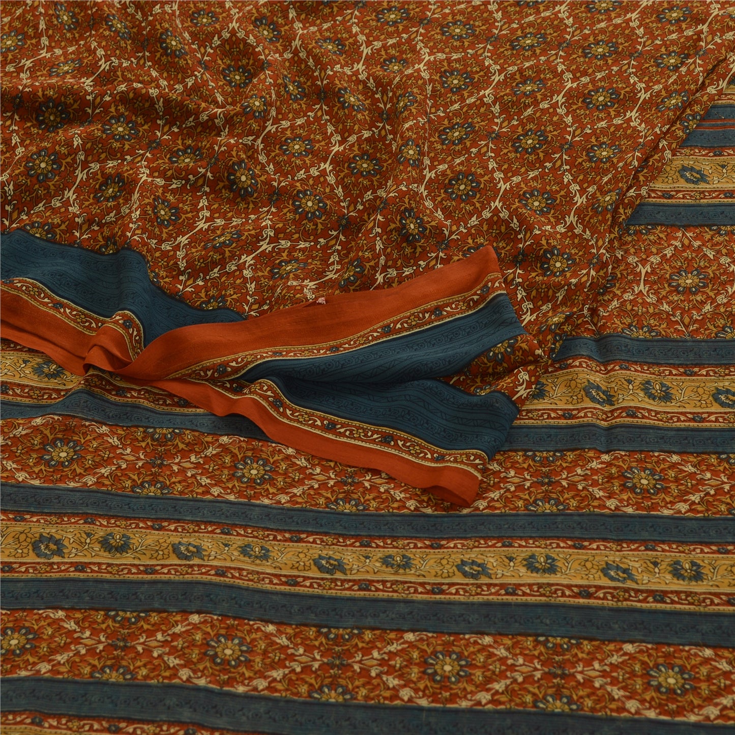 Sanskriti Vintage Rusty Orange Sarees Georgette Printed Sari Craft 5 Yard Fabric