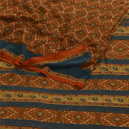 Sanskriti Vintage Rusty Orange Sarees Georgette Printed Sari Craft 5 Yard Fabric