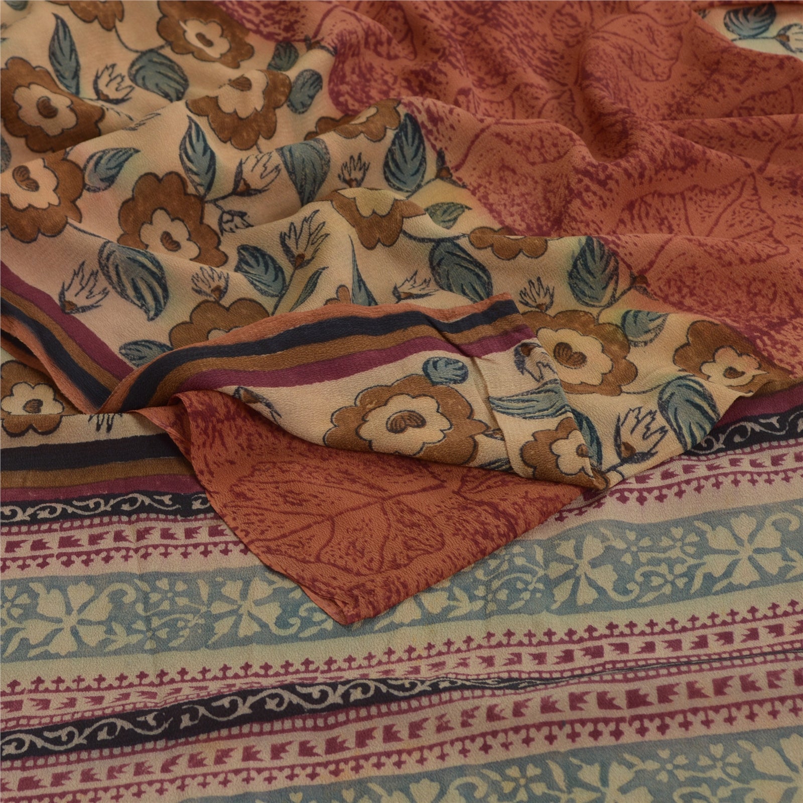 Sanskriti Vintage Brown Sarees Pure Georgette Silk Printed Sari Craft Fabric