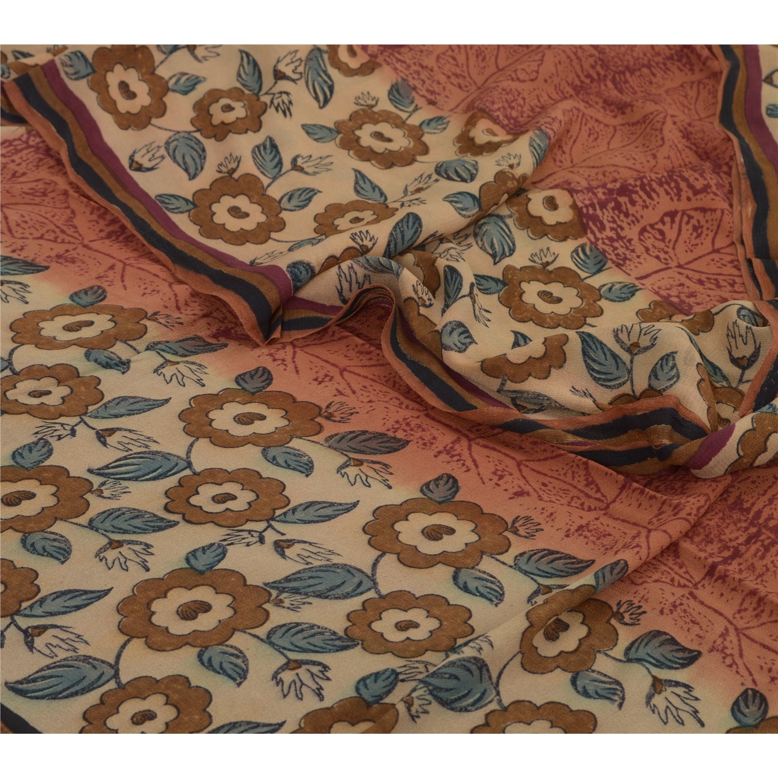 Sanskriti Vintage Brown Sarees Pure Georgette Silk Printed Sari Craft Fabric