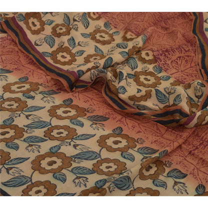Sanskriti Vintage Brown Sarees Pure Georgette Silk Printed Sari Craft Fabric