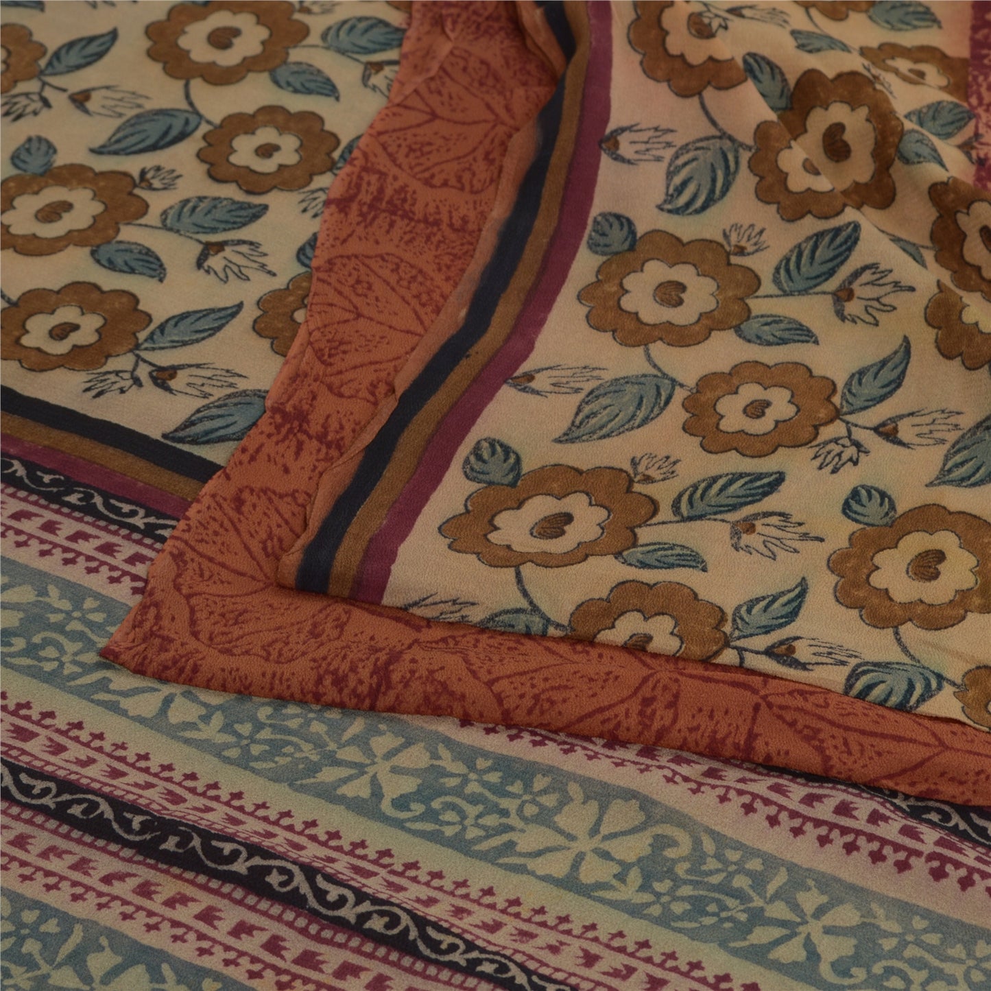 Sanskriti Vintage Brown Sarees Pure Georgette Silk Printed Sari Craft Fabric